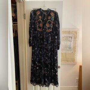 Zara Navy Floral Midi Dress